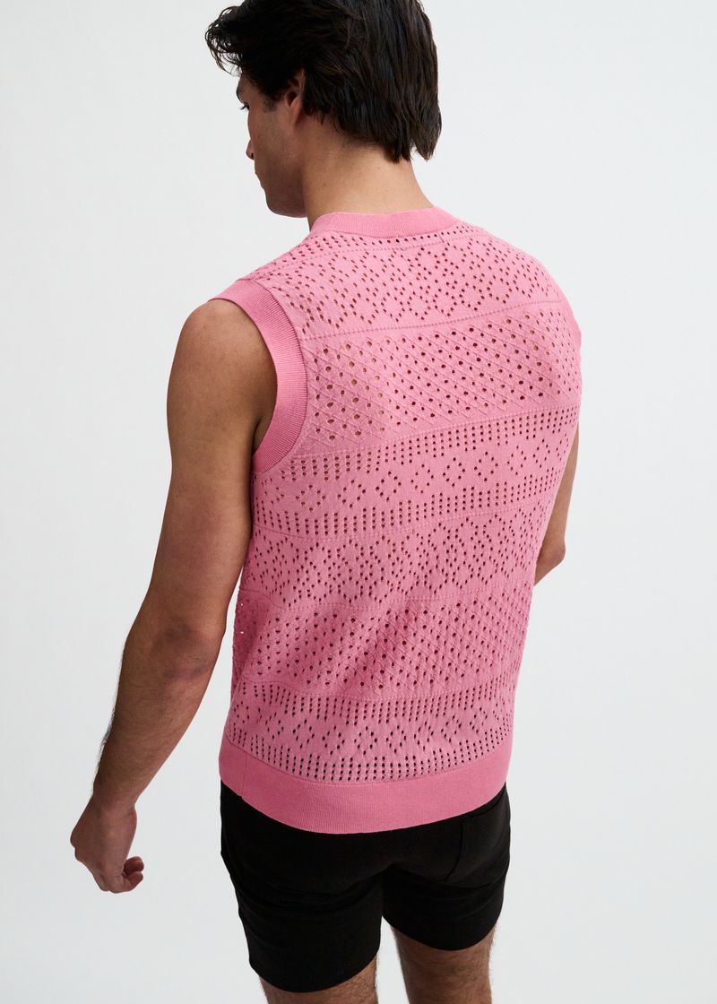 CREPE PINK POINTELLE OPEN KNIT VEST ST-24310