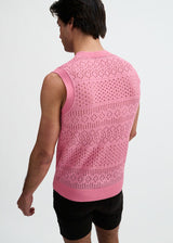 CREPE PINK POINTELLE OPEN KNIT VEST ST-24310