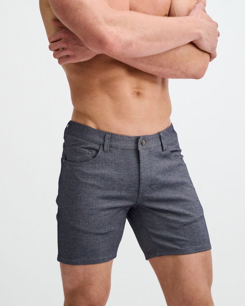 HEATHER BLUE 5" INSEAM STRETCH KNIT JEANS SHORTS ST-1932