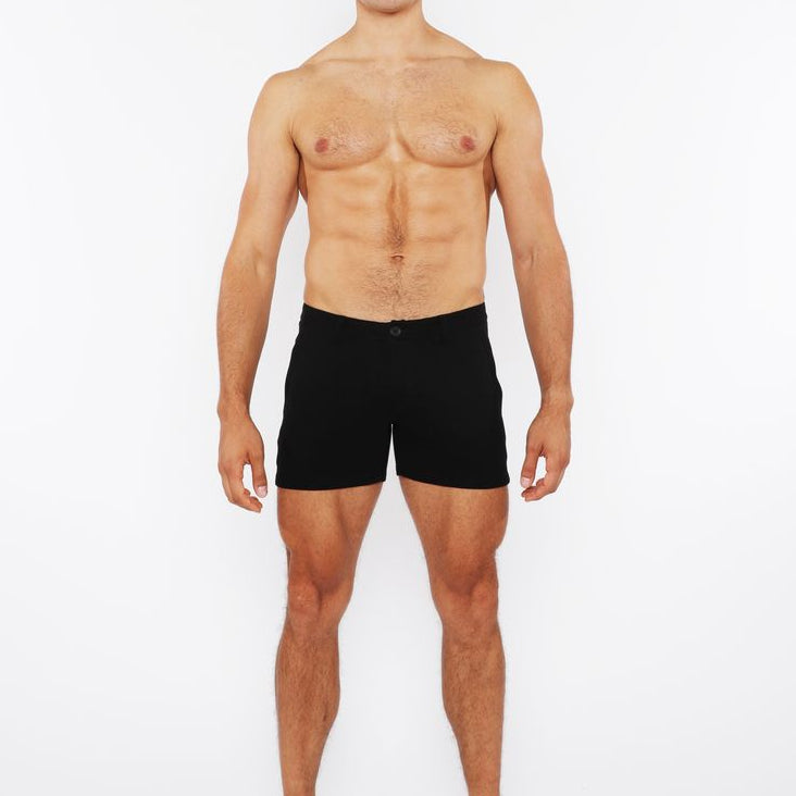 BLACK 5"INSEAM LINEN-LOOK TEXTURED STRETCH KNIT CHINO SHORTS W/ZIP POCKETS ST-1986-09