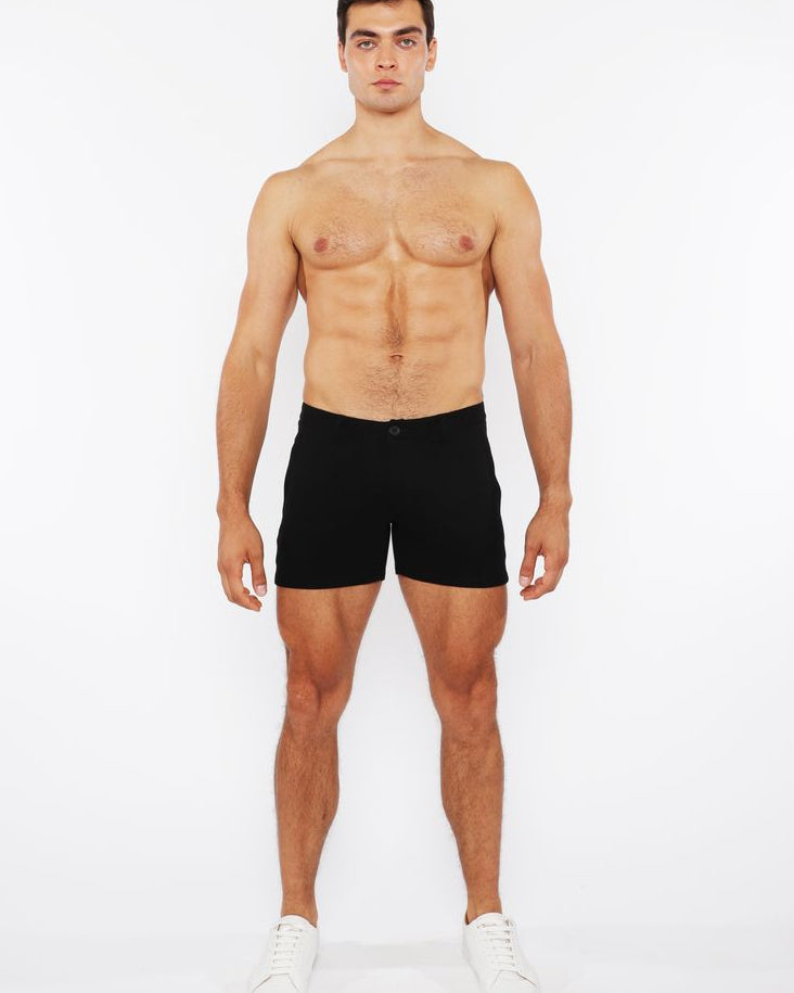 BLACK 5"INSEAM LINEN-LOOK TEXTURED STRETCH KNIT CHINO SHORTS W/ZIP POCKETS ST-1986-09