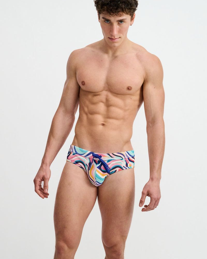 TEAL/MULTI SWIRLS PRINTED SWIM BRIEF ST-8015-35