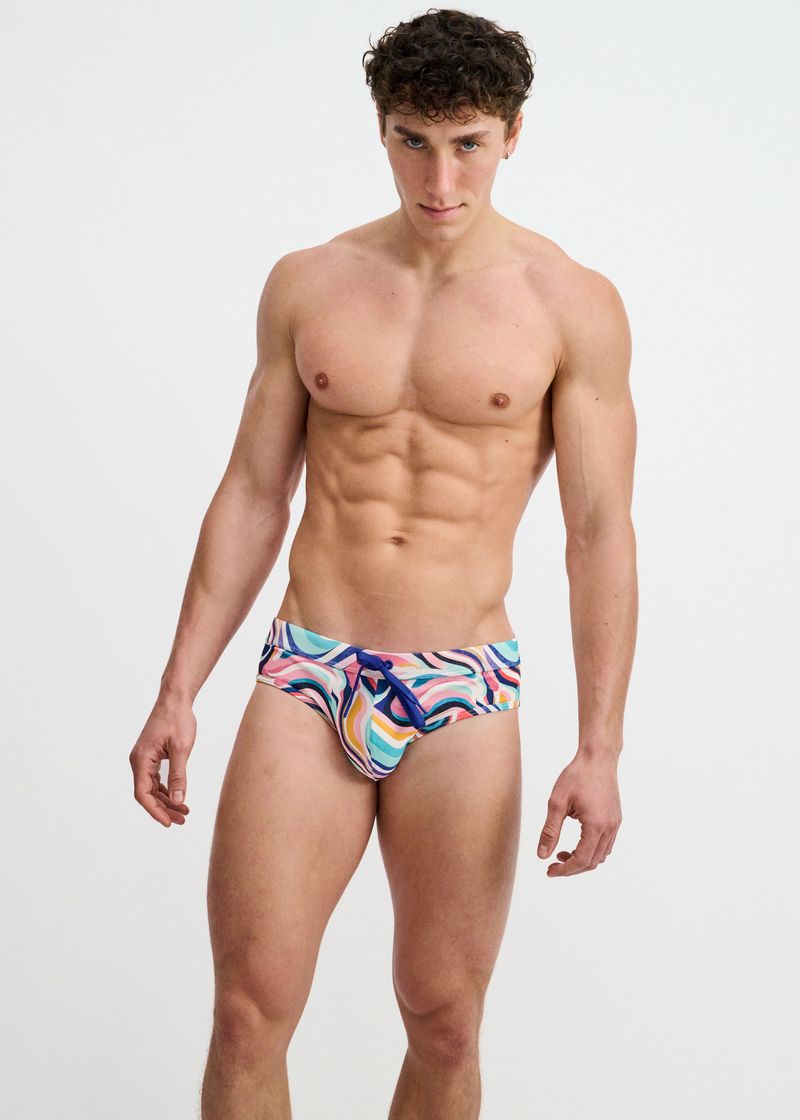 TEAL/MULTI SWIRLS PRINTED SWIM BRIEF ST-8015-35
