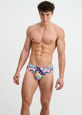 TEAL/MULTI SWIRLS PRINTED SWIM BRIEF ST-8015-35