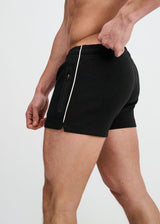 BLACK 3.5" INSEAM STRETCH SHORTS W/ SIDE PIPING STA-10514