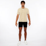 AMBER/ECRU STRIPE STRETCH OPEN KNIT SHORT SLEEVE SHIRT ST-24062