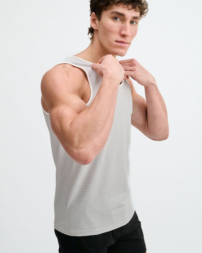 WHITE/BLACK TEXTURED STRETCH MESH PERFORMANCE TANK ST-294