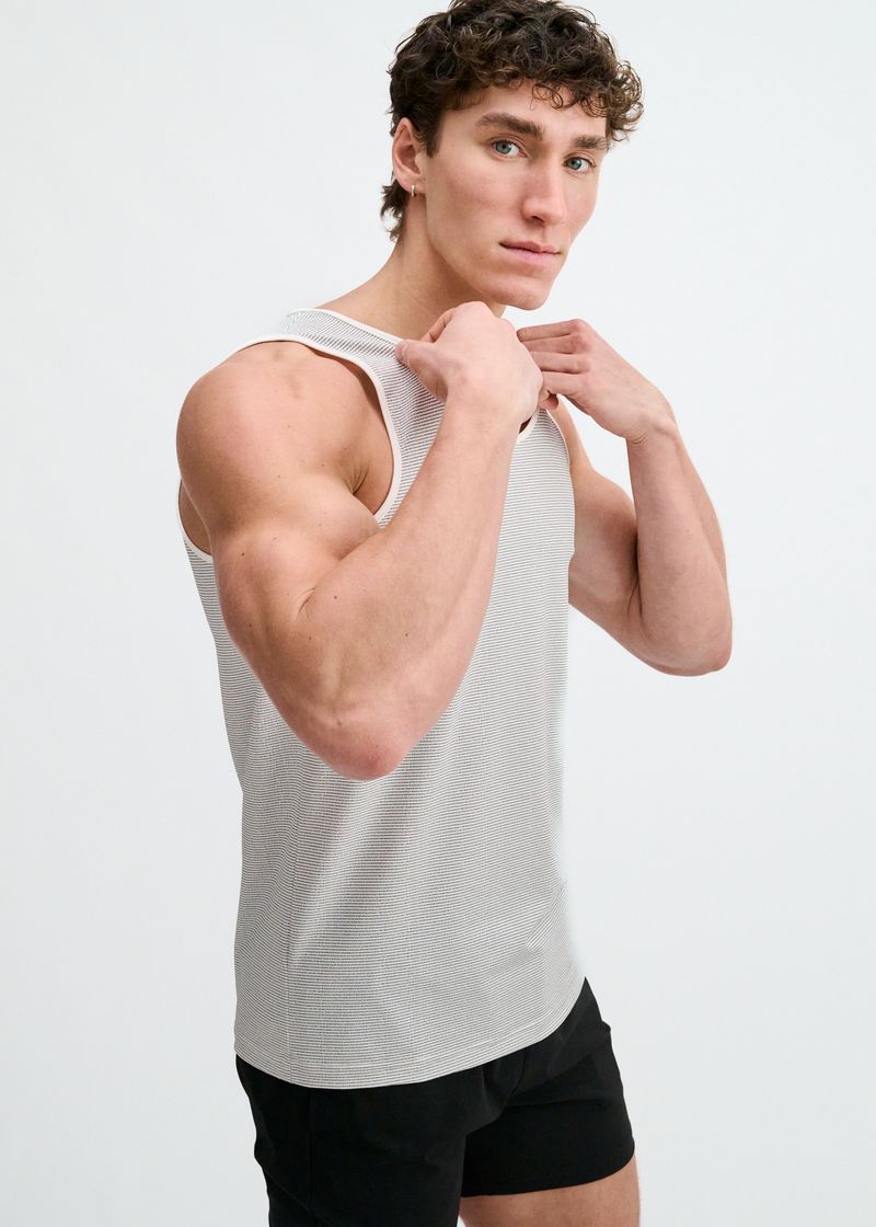 WHITE/BLACK TEXTURED STRETCH MESH PERFORMANCE TANK ST-294