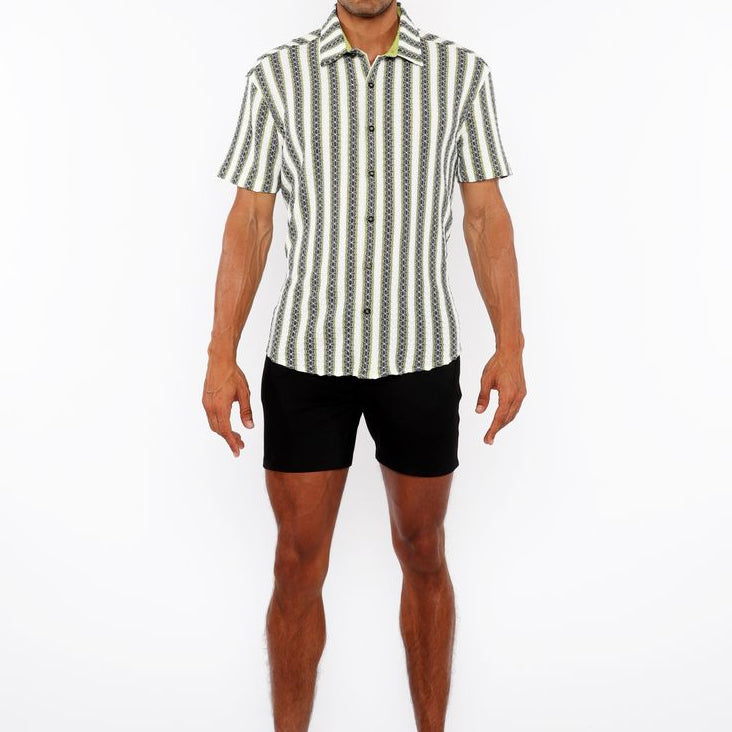 REED GREEN ZIGZAG STRIPE STRETCH KNIT SHORT SLEEVE SHIRT ST-24061