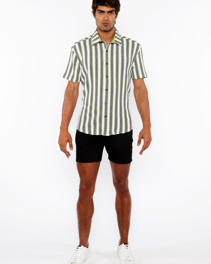 REED GREEN ZIGZAG STRIPE STRETCH KNIT SHORT SLEEVE SHIRT ST-24061