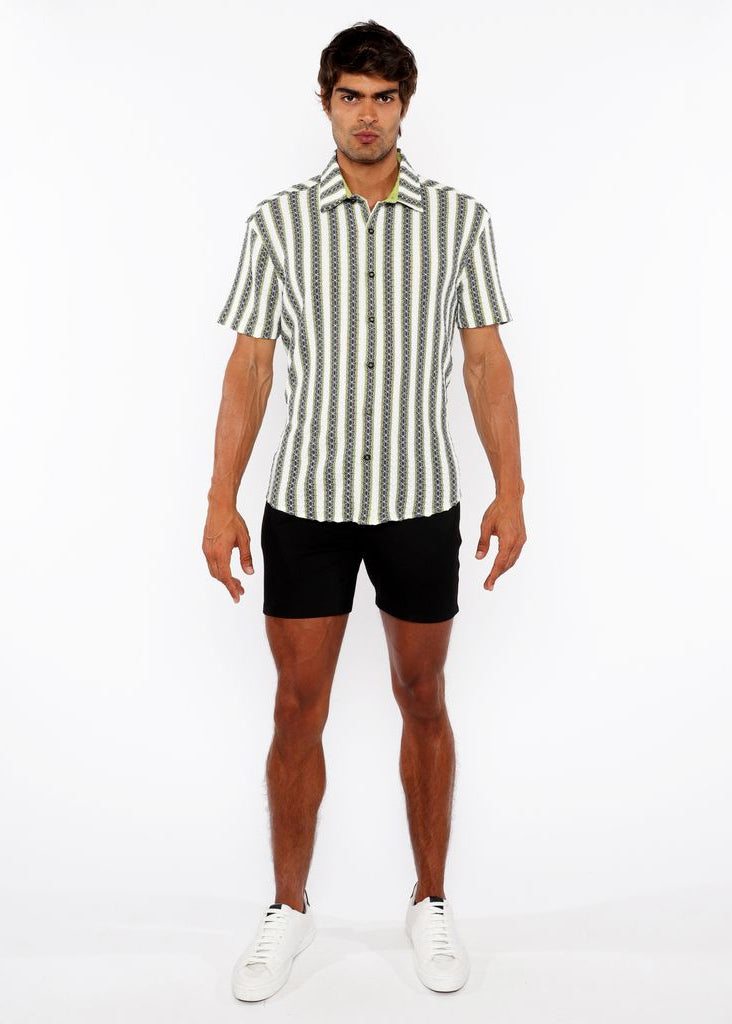 REED GREEN ZIGZAG STRIPE STRETCH KNIT SHORT SLEEVE SHIRT ST-24061