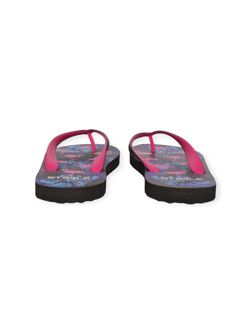 BLACK/FUCHSIA FLAMINGOS PRINTED FLIP FLOP