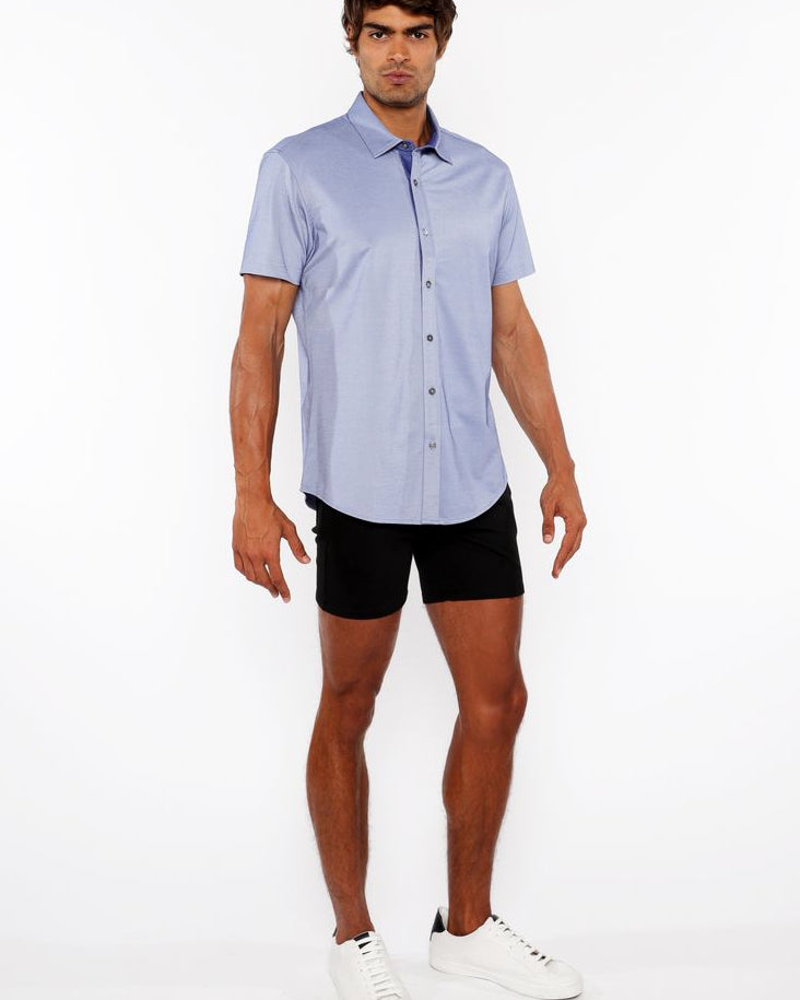 RIVIERA BLUE SOLID STRETCH JERSEY KNIT SHORT SLEEVE SHIRT W/CONTRAST PLACKET ST-963-04