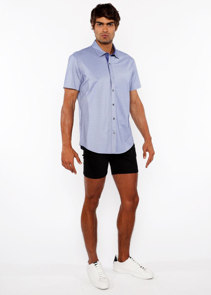 RIVIERA BLUE SOLID STRETCH JERSEY KNIT SHORT SLEEVE SHIRT W/CONTRAST PLACKET ST-963-04
