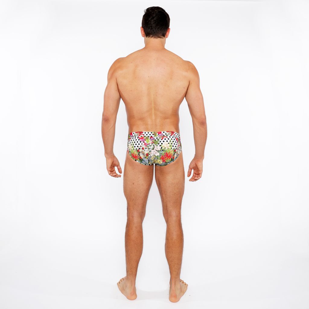 BLACK/WHITE DOTS FLORAL PRINTED SWIM BRIEF ST-8015-26
