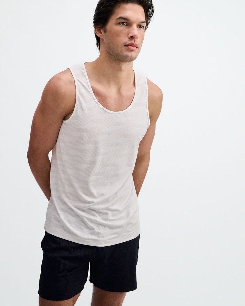 WHITE GEOMETRIC STRETCH MESH PERFORMANCE TANK ST-295