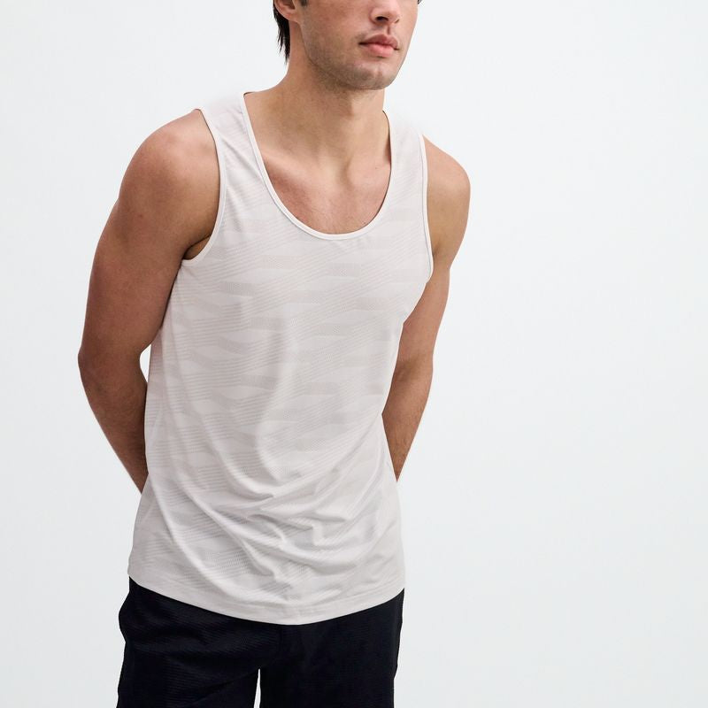 WHITE GEOMETRIC STRETCH MESH PERFORMANCE TANK ST-295