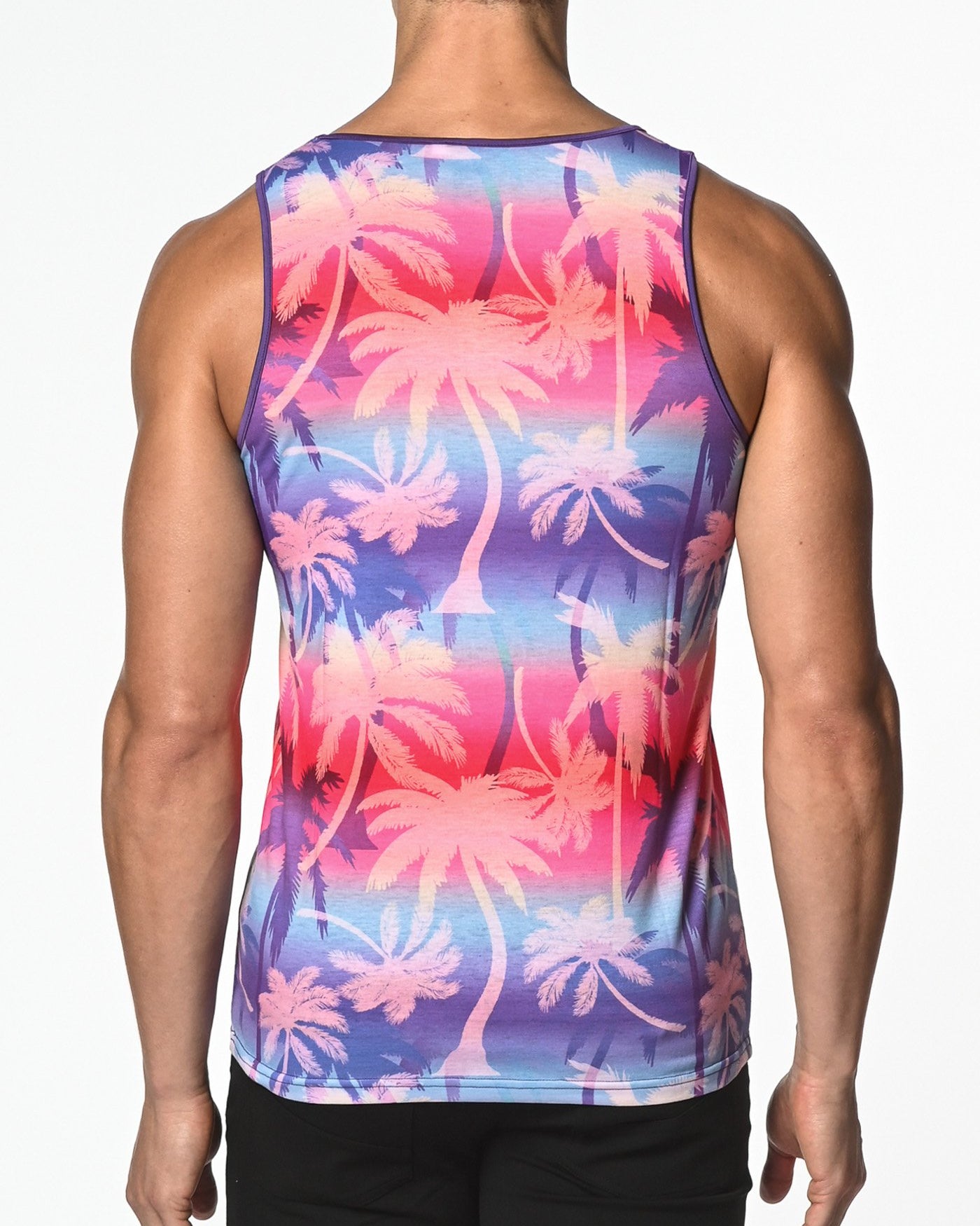 BRICK/PURPLE PALM GRADIENT PRINTED STRETCH JERSEY KNIT TANK TOP ST-462