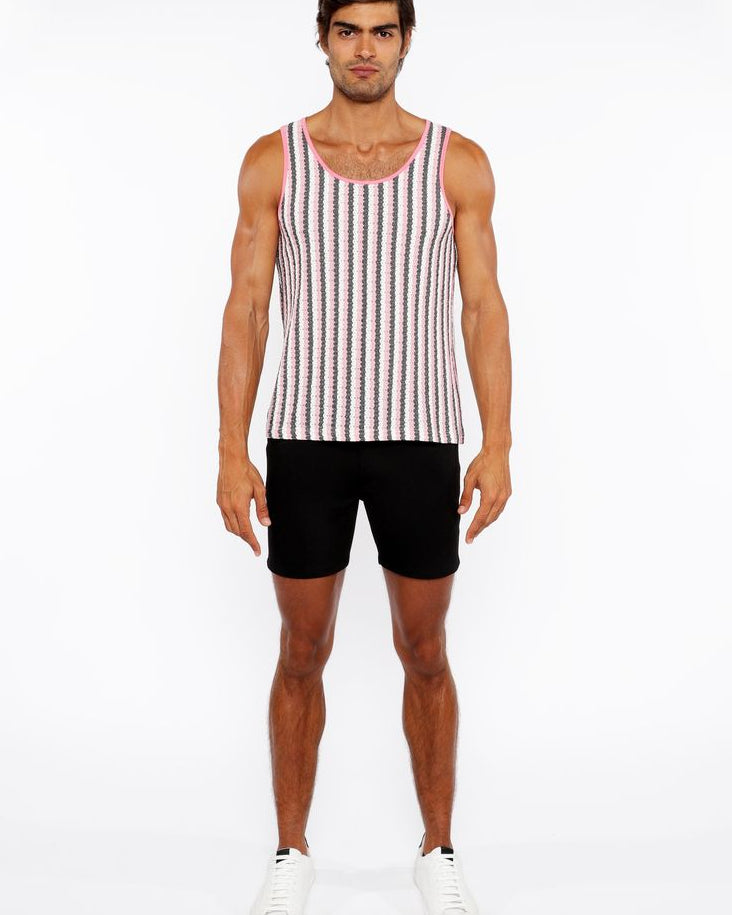 PINK GLOSS/MIDNIGHT STRIPES STRETCH OPEN KNIT TANK TOP ST-24217