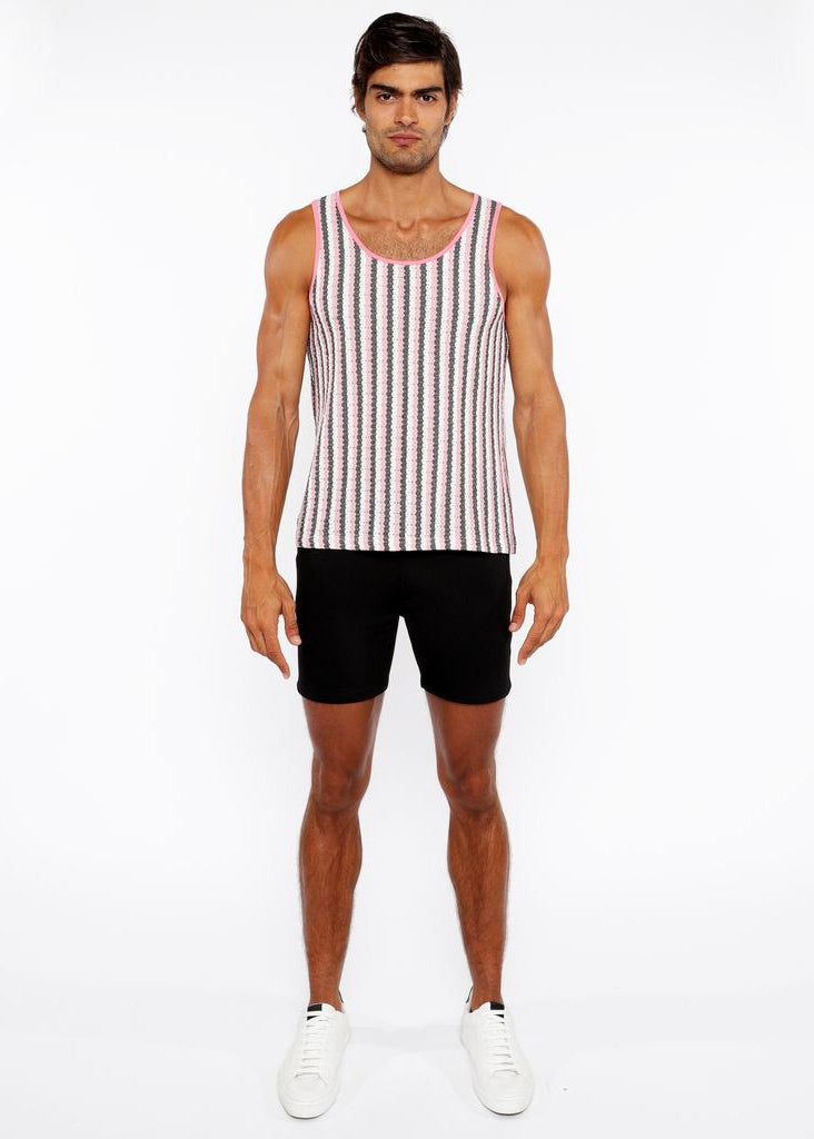 PINK GLOSS/MIDNIGHT STRIPES STRETCH OPEN KNIT TANK TOP ST-24217