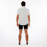 STALK/OCHRE 3D BOXES PRINTED OPEN KNIT STRETCH SHORT SLEEVE SHIRT ST-48073