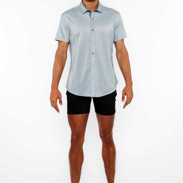 MARINER GREEN SOLID STRETCH JERSEY KNIT SHORT SLEEVE SHIRT W/CONTRAST PLACKET ST-963-04