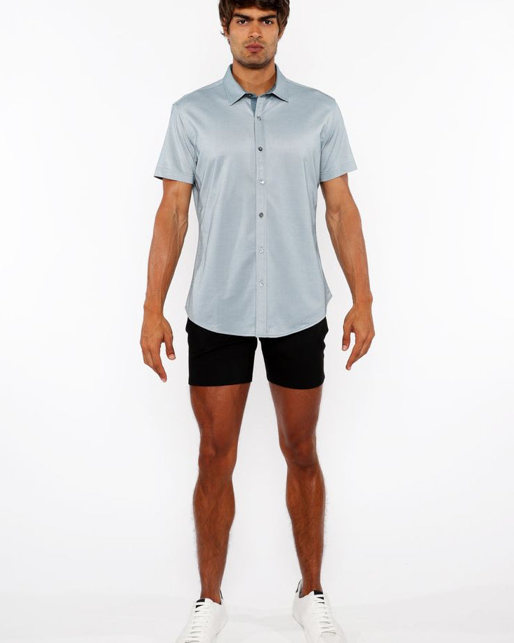 MARINER GREEN SOLID STRETCH JERSEY KNIT SHORT SLEEVE SHIRT W/CONTRAST PLACKET ST-963-04