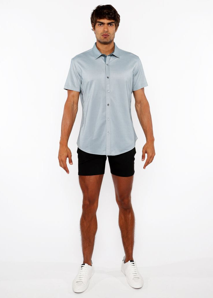 MARINER GREEN SOLID STRETCH JERSEY KNIT SHORT SLEEVE SHIRT W/CONTRAST PLACKET ST-963-04