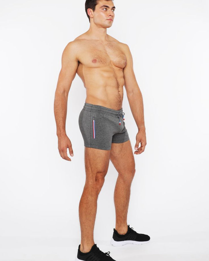 GREYSTONE VAULT GYM-TECH 3.5" INSEAM STRETCH SHORTS W/ 3-COLOR HEAT WELD ZIPPERS STA-10500-02