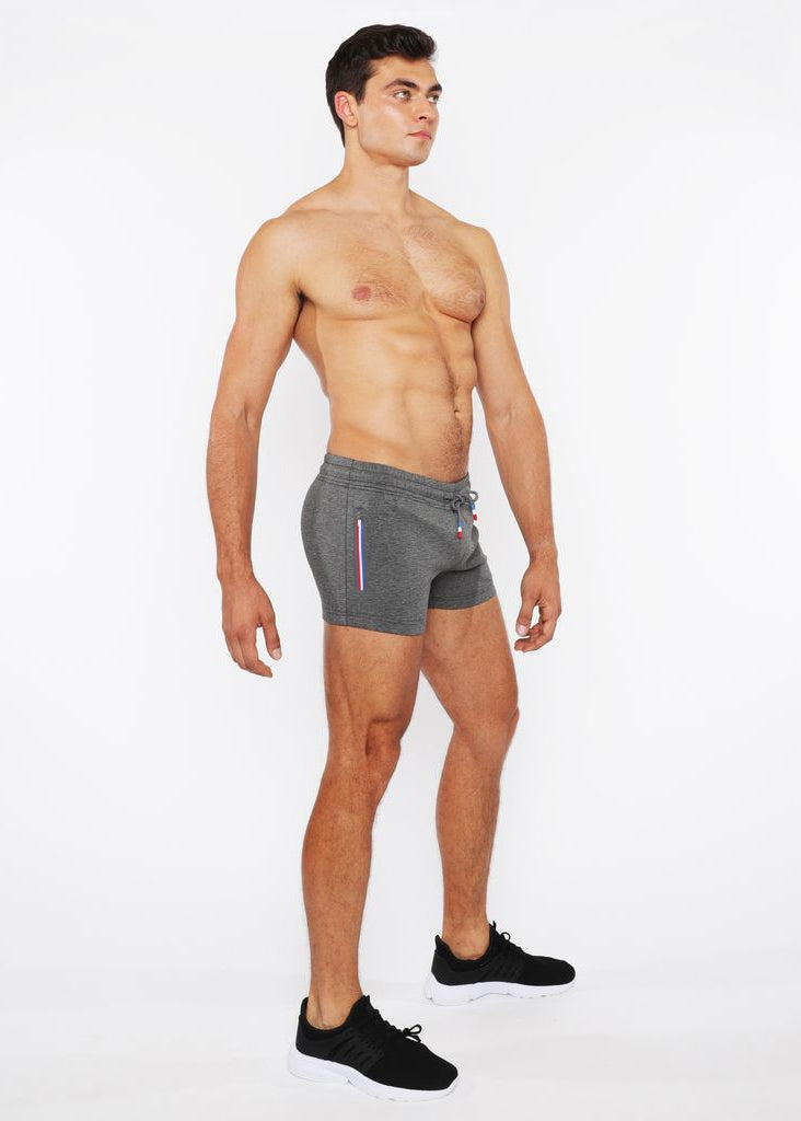 GREYSTONE VAULT GYM-TECH 3.5" INSEAM STRETCH SHORTS W/ 3-COLOR HEAT WELD ZIPPERS STA-10500-02