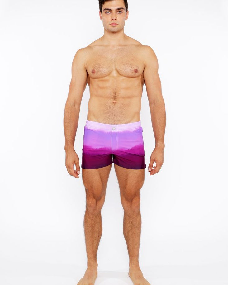FUCHSIA GRADIENT PRINTED SWIM SHORT W/MESH BRIEF LINING ST-8024-05