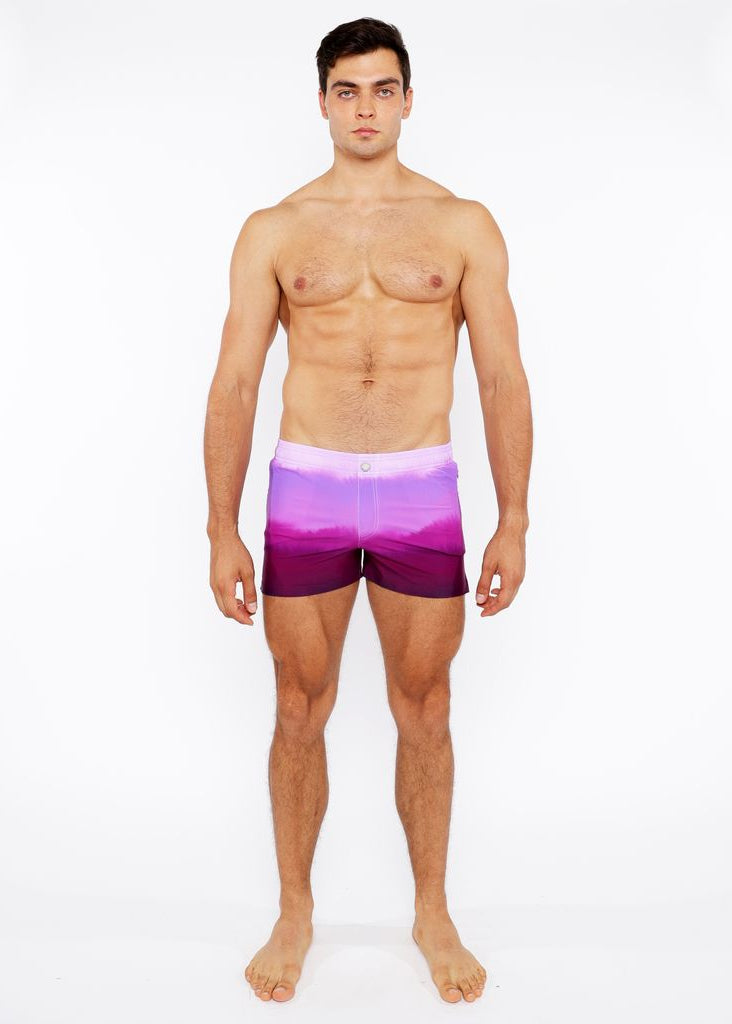 FUCHSIA GRADIENT PRINTED SWIM SHORT W/MESH BRIEF LINING ST-8024-05