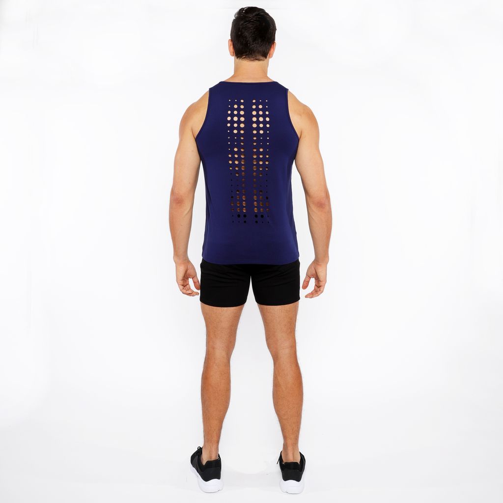 NAVY CIRCLE SPINE LASER CUT STRETCH JERSEY TANK TOP ST-20050