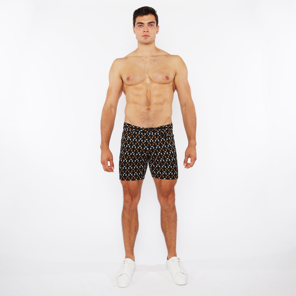 BLACK/AMBER CROSSHATCH 5" INSEAM JACQUARD STRETCH KNIT JEANS SHORTS ST-1932-84