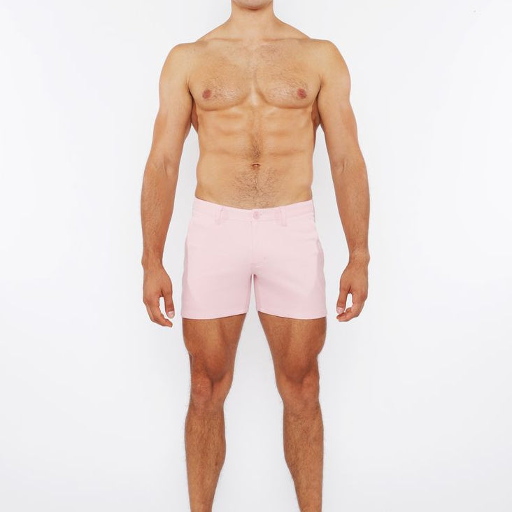 PINK BUD 5"INSEAM LINEN-LOOK TEXTURED STRETCH KNIT CHINO SHORTS W/ZIP POCKETS ST-1986-09