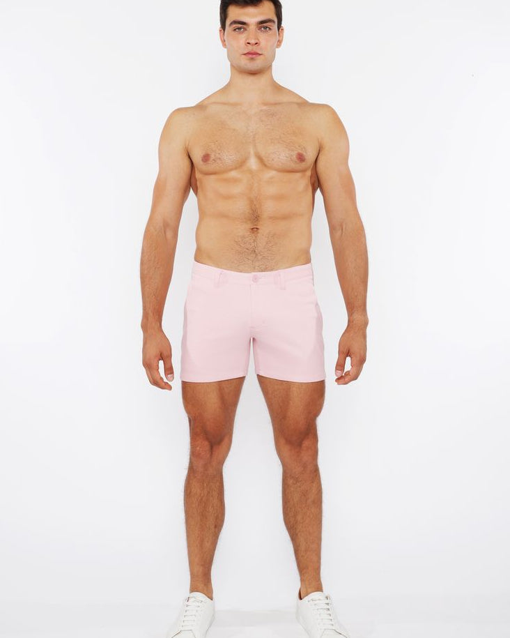 PINK BUD 5"INSEAM LINEN-LOOK TEXTURED STRETCH KNIT CHINO SHORTS W/ZIP POCKETS ST-1986-09