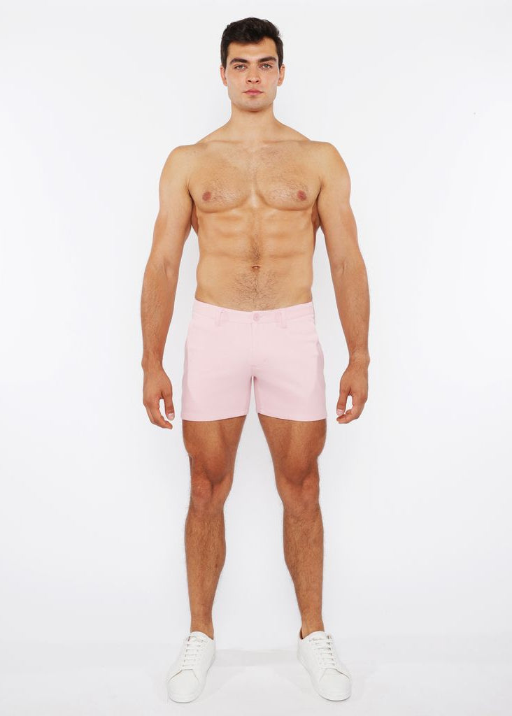 PINK BUD 5"INSEAM LINEN-LOOK TEXTURED STRETCH KNIT CHINO SHORTS W/ZIP POCKETS ST-1986-09