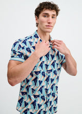 MIRAGE/COBALT ABSTRACT PRINTED PERFORMANCE STRETCH SHORT SLEEVE SHIRT W/PLACKET DETAIL ST-26025