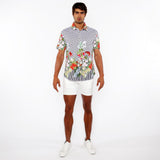 BLACK/WHITE DOTS BORDER PRINT COTTON JERSEY KNIT SHORT SLEEVE SHIRT ST-9345