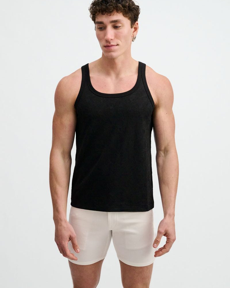 BLACK STRETCH FLORAL TEXTURED KNIT TANK ST-11140