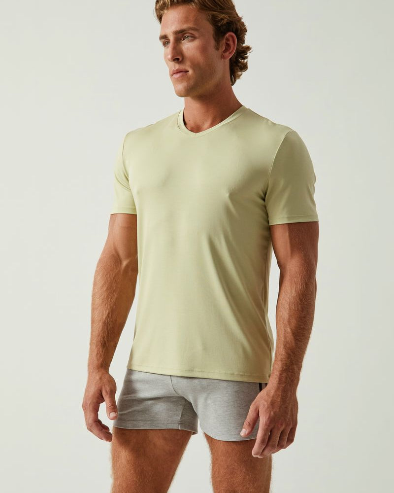 SPROUT GREEN SOLID STRETCH MODAL V- NECK TEE ST-9010