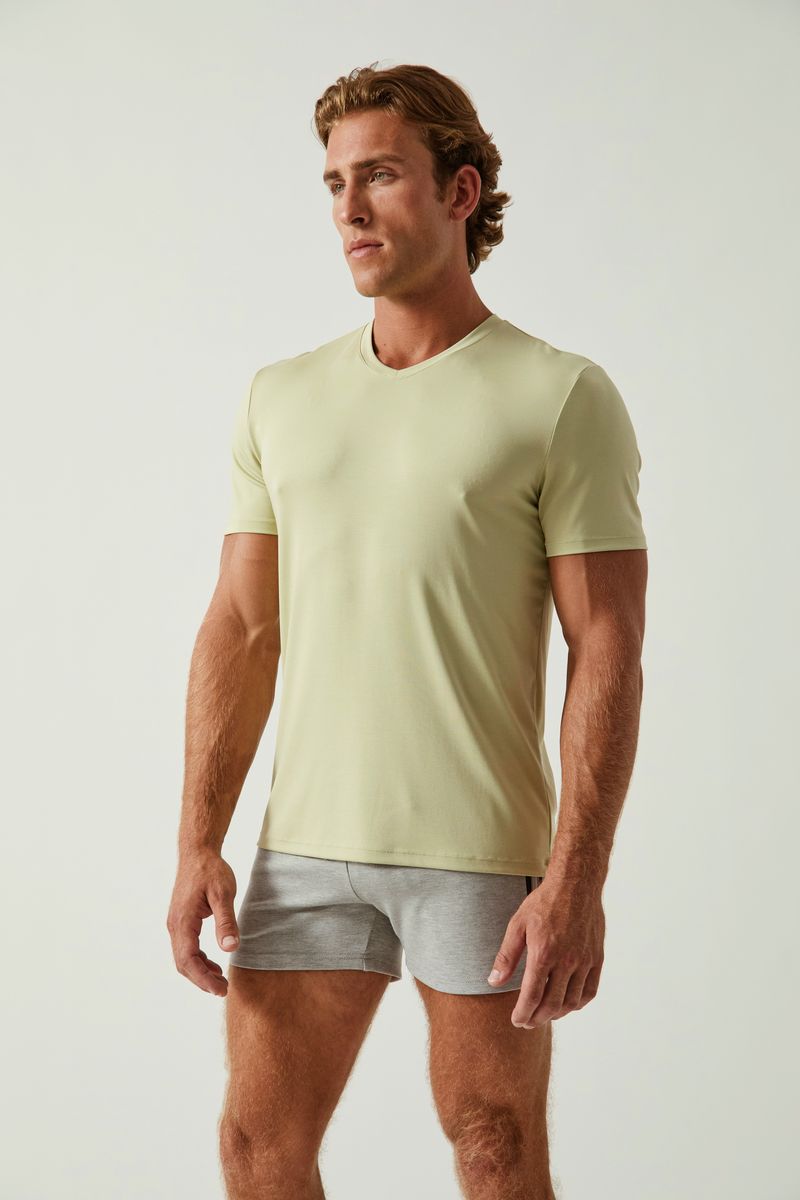 SPROUT GREEN SOLID STRETCH MODAL V- NECK TEE ST-9010