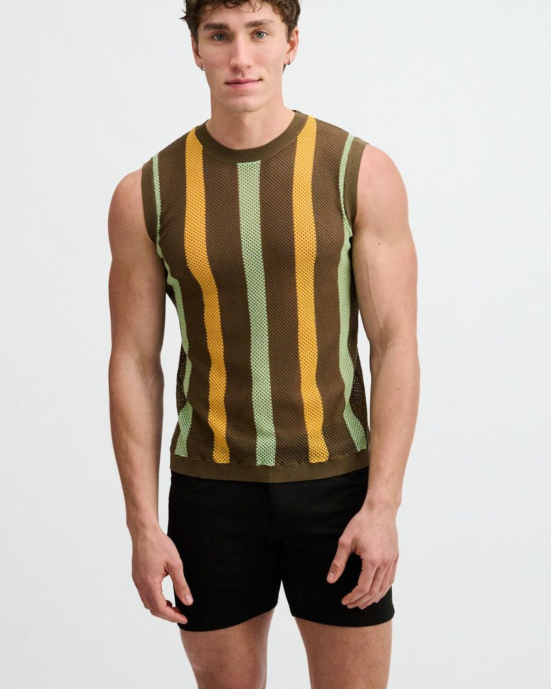 WEED TEXTURED STRIPE OPEN KNIT VEST ST-24311