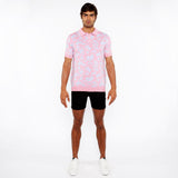 PINK/SKY LEAVES JACQUARD KNIT 3-BUTTON POLO ST-24305