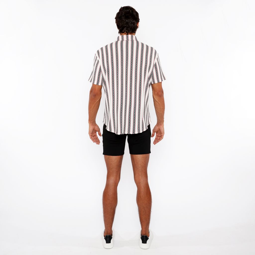 ROUGE PINK ZIGZAG STRIPE STRETCH KNIT SHORT SLEEVE SHIRT ST-24061