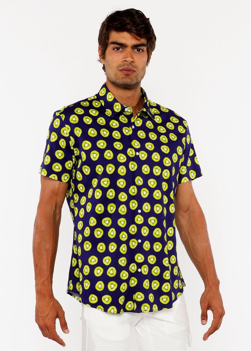 NAVY/KIWI FRUITS PRINTED COTTON KNIT JERSEY SHORT SLEEVE SHIRT ST-9330