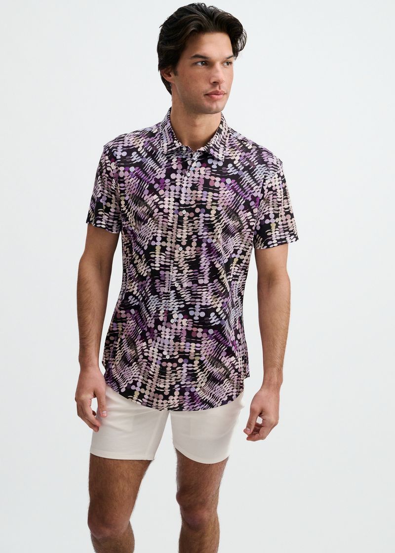 PURPLE/ALOE WAVES PRINTED COTTON KNIT JERSEY SHORT SLEEVE SHIRT ST-9364