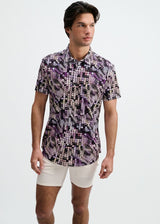PURPLE/ALOE WAVES PRINTED COTTON KNIT JERSEY SHORT SLEEVE SHIRT ST-9364