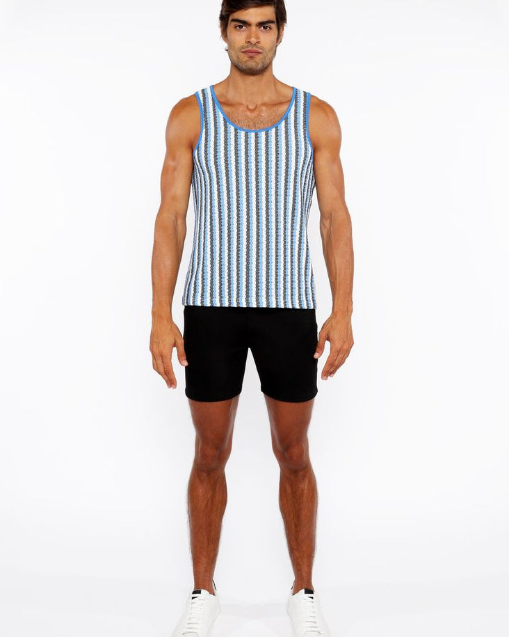 AQUA/MIDNIGHT STRIPES STRETCH OPEN KNIT TANK TOP ST-24217