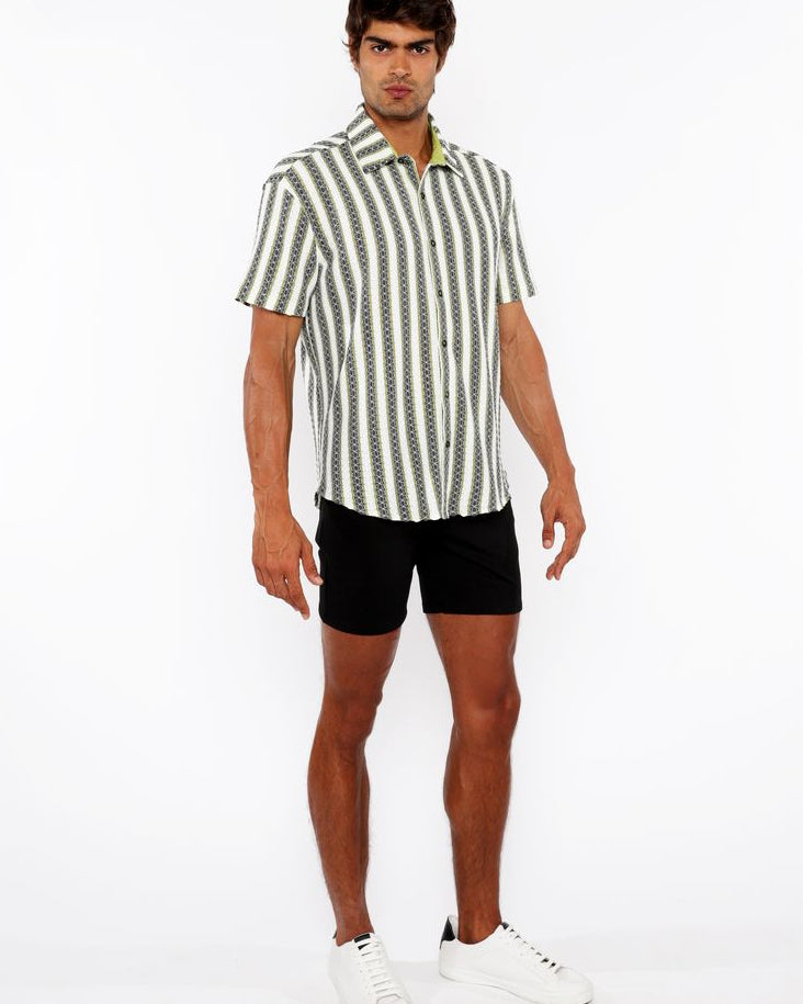 REED GREEN ZIGZAG STRIPE STRETCH KNIT SHORT SLEEVE SHIRT ST-24061
